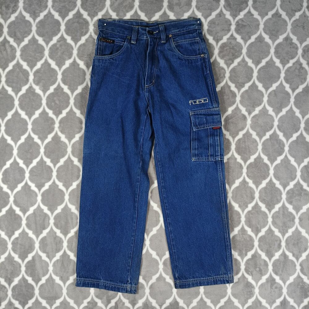 FUBU The Collection Baggy Jeans Women Size‎ 14 Blue Carpenter 28x27 Streetwear - Picture 2 of 13